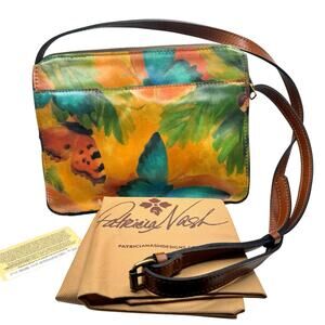Patricia Nash Leather Vallata Crossbody Purse Watercolor Butterfly Bag Luxury